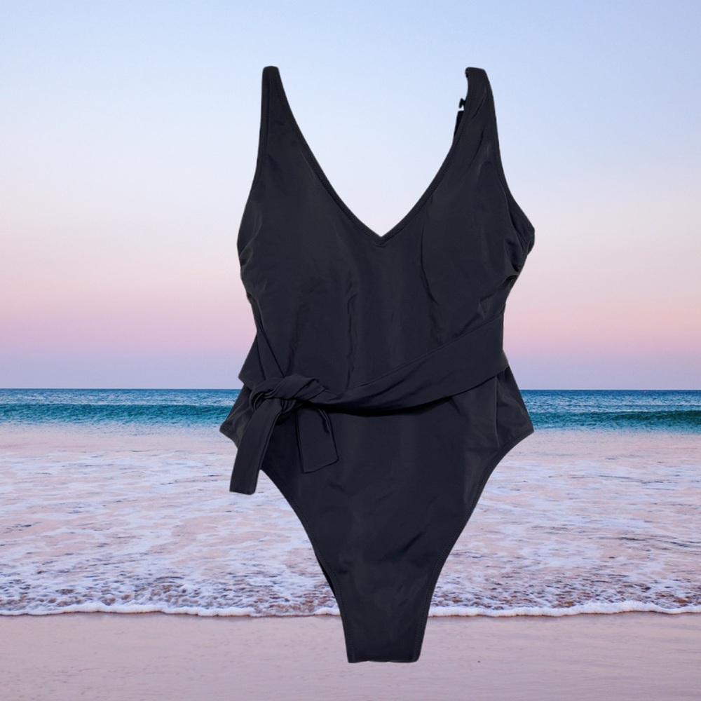 Shade Shore woman’s Plunge tie-front wrap one piece